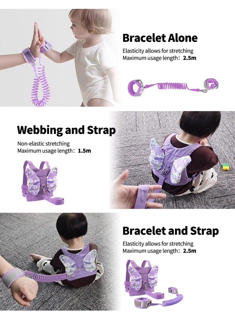 Bcarenest Child Harness Leash with Safety Bracelet, Adjustable Toddler Anti-Lost Leash, Elastic & Non-Elastic Modes, Breathable Soft Material(Purple) - Image 3